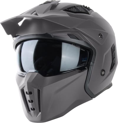 VINZ Kioto Street Fighter Helm met Zonnevizier - Jethelm met mondstuk - Scooterhelm & Motorhelm - Titanium Grijs - S