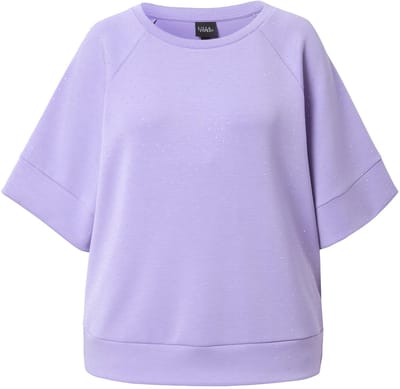 Ulla Popken - Dames - Sweatshirt siersteentjes ronde hals korte mouwen modalmix - Lavendel - Maat 42+