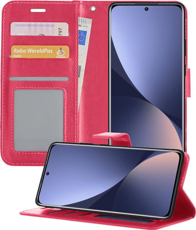 Hoesje - Geschikt voor Xiaomi 12X - Luxe Bookcase - Walletcase Hoes - Portemonnee - Cover - Telefoonhoes - Donkerroze