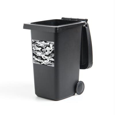 Container sticker Gecamoufleerd - Zwart-wit camouflage patroon Klikosticker - 40x40 cm - kliko sticker - weerbestendige containersticker