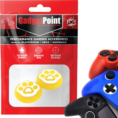 Gadgetpoint - Thumb Grips voor PlayStation, PS5, Xbox X/S, One & Switch Pro Controller - Gaming Thumbgrips - Performance Anti-Slip Thumbsticks - Bescherming Accessoires - Pootjes - Geel met Wit