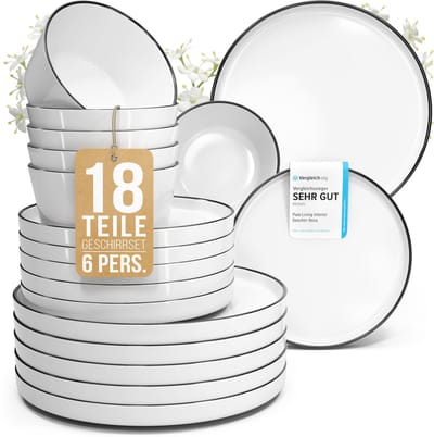 Pure Living Scandi 18-Delig Serviesset - Wit - Porselein - 6 Personen - Vaatwasserbestendig