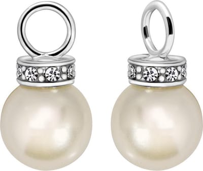 Quiges - Oorbedels Hanger met Kunst Parels en Zirkonia's voor Hoop Oorringen - Dames Oorbellen - 925 Zilver Rhodium - ESE014
