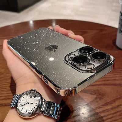 Luxe Transparant Glitter Telefoonhoesje Voor iPhone 11 12 13 14 15 16 Pro Max Plus Geëlectroplateerde Bumper Doorzichtig Schokbestendig Achtercover For iPhone 15Pro gray