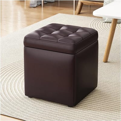 Opbergvoetenbankje - Opbergpoef Zitje - Woonkamer Organisatie - Flip-top Opslag - 30x30x35 Cm - Bruin