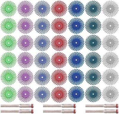 MK Stoer -42-delige radiale borstelschijf 25 mm / 1 inch gemengde korreldetail schuurborstelassortimentset met 3 mm opspandoorns - Reinigen - Afwerken - Ontbramen - Polijsten - Geschikt voor alle merken