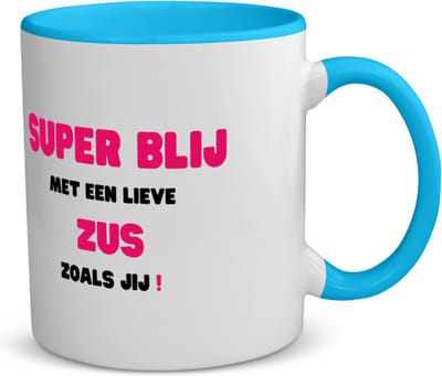 Akyol - super blij met een lieve zus zoals jij koffiemok - theemok - blauw - Zus - de liefste zus - verjaardag - cadeautje voor zus - zus artikelen - kado - geschenk - 350 ML inhoud