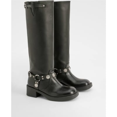 boohoo Dames Western-stijl gespdetail kniehoge laarzen | Black | Maat: 3