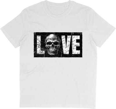 T Shirt Love Skull - Wit - Korte Mouw - Ronde Hals - Maat S