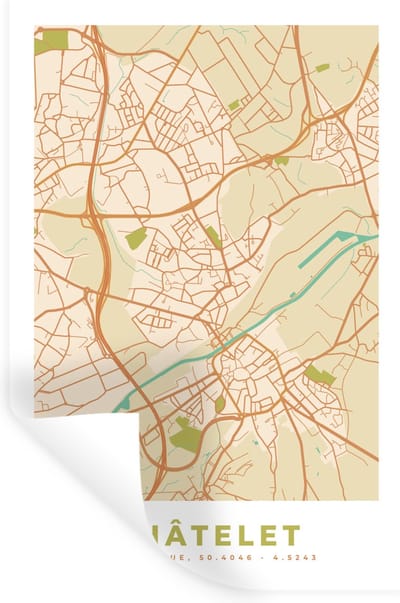 Muurstickers - Sticker Folie - Kaart - Stadskaart - Châtelet - België - Plattegrond. - 20x30 cm - Plakfolie - Muurstickers Kinderkamer - Zelfklevend Behang - Zelfklevend behangpapier - Stickerfolie
