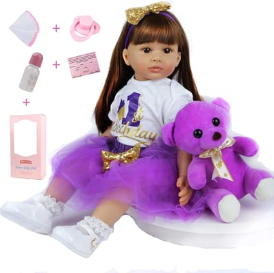 Babypop Meisje - Levensgrote pop - Kinderen Spelen - Handgemaakt Design - 60 cm - Lila