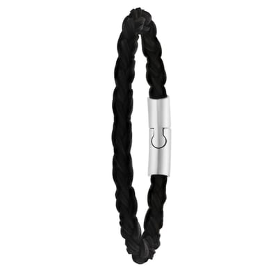 Lucardi Heren Armband zwart - Leer - Armband - Vaderdag Cadeautje - 22 cm - Zilverkleurig