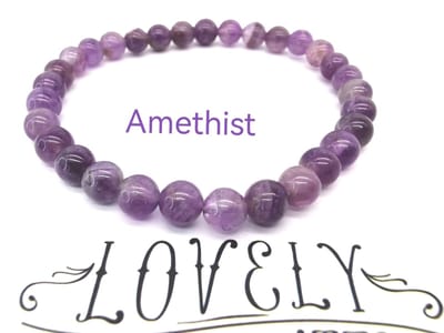 Armband – Edelsteen – Amethist - 6mm Kralen - 22 cm - Werking: beschermend, zuiverend, ontspannend, brengt harmonie en innerlijke rust.