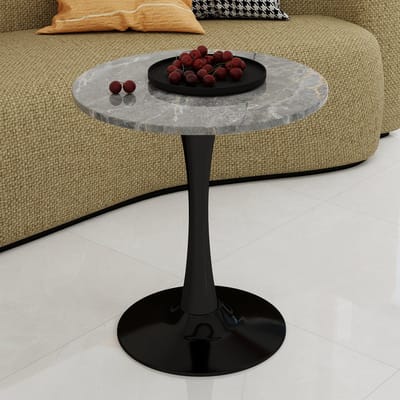 MODENUIT Bijzettafel - Ronde Tafel Voor Woonkamer En Eethoek - Kunstmarmer Blad Met Zwart Onderstel - Zwart Grijs