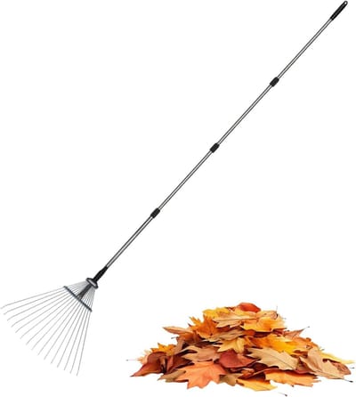 Tuinrake Bladeren - Tuingereedschap Metaal - Gazon Onderhoud - Telescopisch Verstelbaar - 18cm Breed - Grijs