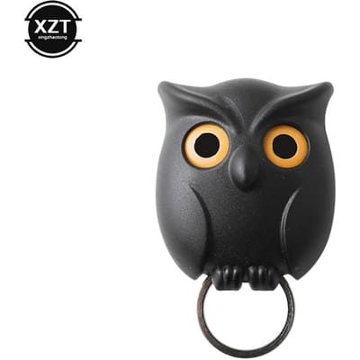 Porte-clés mural magnétique hibou créatif Aimants maintiennent porte-clés Crochet suspension Clé ouvrira les yeux Décoration maison 6*5*3.2cm noir
