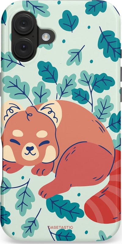 Casetastic hoesje geschikt voor Apple iPhone 16 Plus - MagSafe - Dubbellaagse bescherming - Rode panda avonturen - Fashion Case - Lichtgrijs Petrol Koraal Mintgroen