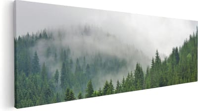 Artaza Canvas Schilderij Mistige Bergen - 60x20 cm - Wanddecoratie Bos - Muurdecoratie Landschap - Kamer Accessoires Natuur