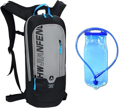 CarryQuest® - 6L Ultralight Outdoor Sport Rugzak + Blaas - Waterdichte Polyester Daypack met Drinksysteem, Rugventilatie, Waterreservoirvak & Front-/Toploader - 46x22x7 cm - Grijs