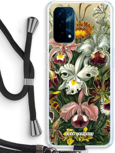 Case Company® - Hoesje met koord geschikt voor Oppo A74 5G hoesje met Koord - Haeckel Orchidae - Telefoonhoesje met Zwart Koord - Bescherming aan alle Kanten en Over de Schermrand