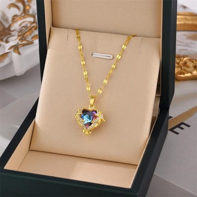 Romantisch Hart Roestvrij Staal Zirkonia Kettingen Voor Vrouwen Goudkleur Glanzende Kristallen Ketting Feest Dagelijkse Sieraden beige