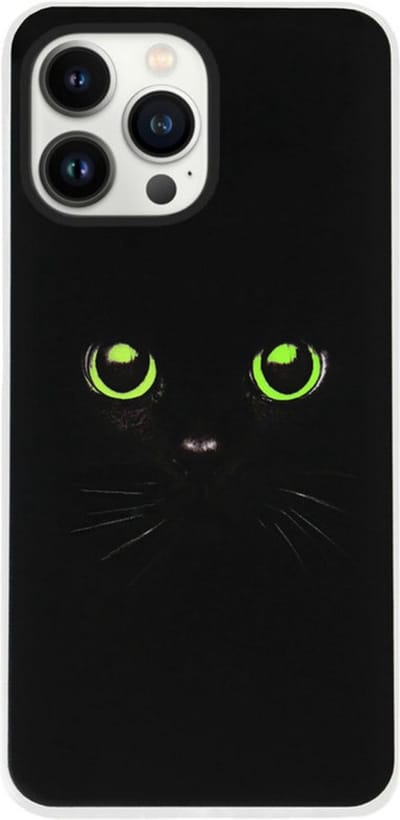 ADEL Siliconen Back Cover Softcase Hoesje Geschikt voor iPhone 14 Pro Max - Katten Zwart Groene Ogen