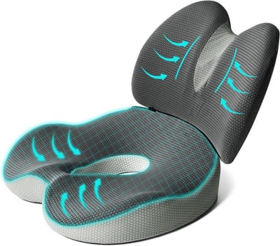 Zitkussen en rugkussen - Comfort set - Langdurig zitten - Traagschuim vulling - 46x40 cm - Lichtgrijs