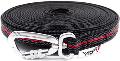 Hondenriem Rubber - Sleeplijn Trainingslijn - Hondentraining Buiten - Antislip Grip Waterbestendig - 10 Meter 20mm Breed - Zwart Rood