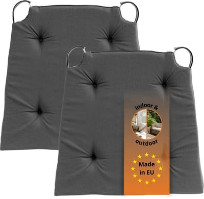 sleepling Basic 10 stoelkussenset 2-delig - stoelkussens 40x40 cm - stoelkussens buiten en binnen - stoelkussens eetkamer, stoelkussen met lint en zitkussen met klittenband - Made in EU - set van 2 - 41 (voor) / 35 (achter) x 40 x 5 cm - donkergrijs