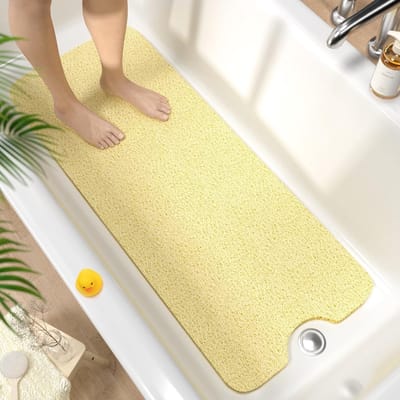 Extra Lange Antislip Badmat 100 x 40 cm, Zachte PVC Douchemats voor Binnen, Sneldrogende Badmat voor Nat Ruimtes, Beige