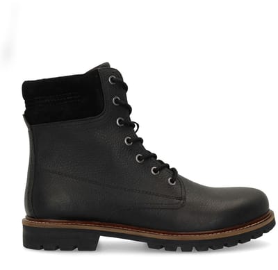 Manfield - Heren - Zwarte leren veterboots - Maat 41