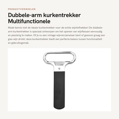 Dailygoods- Kurkentrekker Dubbele Arm - Multifunctionele Flesopener - Wijn/Bieropener - Beschermt Kurken - Draagbaar - Handvat met Opbergruimte