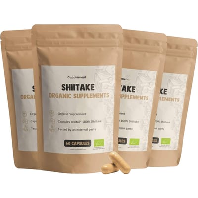 GOYU Shiitake 1.500 mg per dagdosering Biologisch Combideal 4x 60 Capsules - Sporen - Vegan - Zonder toevoegingen - Lab getest - 30 dagen voorraad per zakje