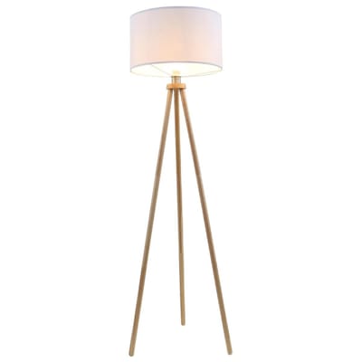 BRILONER - Vloerlamp scandi - stoff en hout - woonkamer lamp - witte staande lamp - E27 fitting - h: 148cm - Ø45.5cm