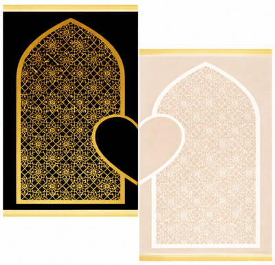 Baraka Treasures Luxe Gebedskleed - Luxe Duo Gebedskleed - Sajada - Gebedskleed Set - Gebedsmat - Voor Man en Vrouw - Bruiloft Geschenk - Eid Cadeau - Ramadan Cadeau - Zwart/Beige
