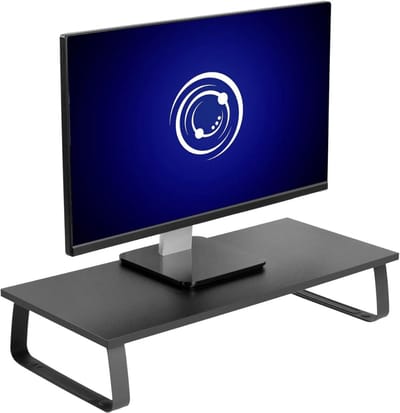 Famanu – 24 inch monitorstandaard - houten en stalen bureauverhoger - scherm - toetsenbord - laptop - kleine tv,bureau- en tafelbladorganizer - zwart