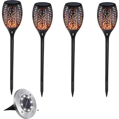 Set van 4 XL Solar Tuinfakkels – 78 cm – IP65 – 3 Lichtstanden – Realistisch Vlam-effect – Zwart – Tuinverlichting op Zonne-energie- Tuinlantaarns