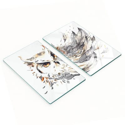 Multifunctionele decoratieve keukenplanken van gehard glas met uilmotief, 2x30x52 cm