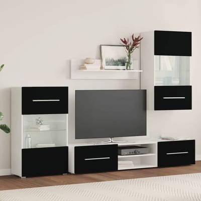 vidaXL - Muurvitrine - tv-meubel - met - LED-verlichting - zwart - 5-delig