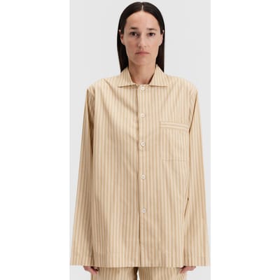 Tekla Unisex Poplin Pyjamas Shirt Corinth Stripes Maat: XXS | Outlet | Unisex | Beige