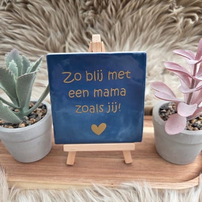 Robuust wenstegeltje – Zo Blij met een Mama zoals Jij – 10x10 cm – Mooi Cadeau voor Moederdag of Mama's Verjaardag – Zomaar – Trendy nu – Decoratief Tegeltje met Standaard – Cadeau Idee
