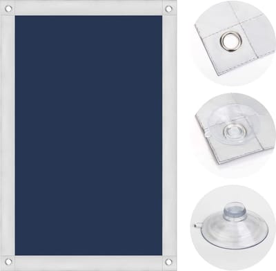 Thermo-rolgordijn, 100% verduistering, zonwering, verduisterend rolgordijn voor dakramen, hittebescherming, zonder boren, met zuignappen, donkerblauw, 76 x 93 cm voor P06/406