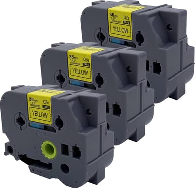 DULA Brother Compatible label tape- Tze-661 - 3 cassettes - Brother P-Touch - Zwart op geel - 36mm x 8m