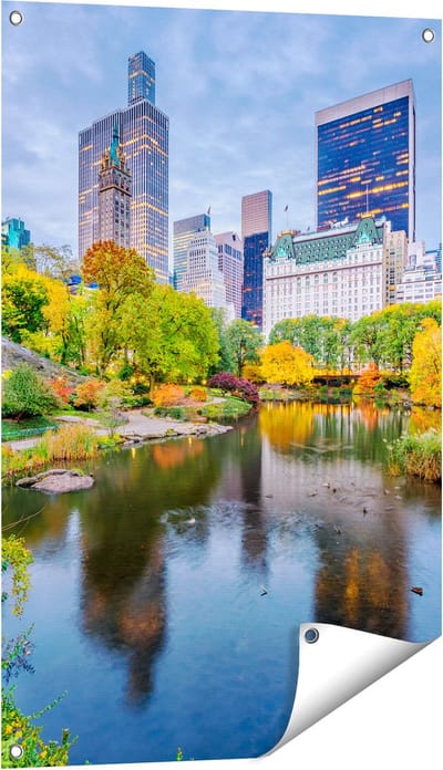 Gards Tuinposter Kleurrijke Central Park tijdens de Herfst - 60x90 cm - Tuindoek - Tuindecoratie - Wanddecoratie buiten - Tuinschilderij