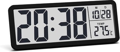 VHV Digitale wandklok op batterijen met grote cijfers, temperatuur, 12/24-uursnotatie voor kantoor, slaapkamer, school - Zwart