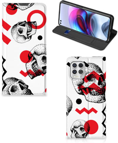Mobiel BookCase Motorola Moto G100 Skull Red