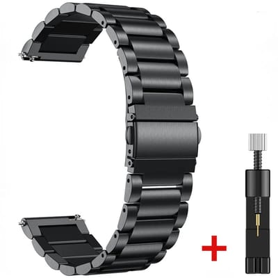 DrPhone ELITE - 20MM Metalen RVS Horlogeband - Perfecte Pasvorm - Inclusief aanpaskit - Universeel - Zwart