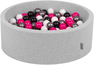 KiddyMoon ballenbad 90x30cm - 200 ballen ∅ 7cm ballenbad met kleurrijke ballen voor baby's kinderen rond - lichtgrijs:wit/zwart/zilver/roze