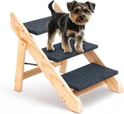Houten hondentrap, houten trap met 3 niveaus, opvouwbare huisdierladder voor auto's met hoge bedbank, antislip huisdiertrap voor kleine, grote middelgrote honden en katten, huisdierstapjes