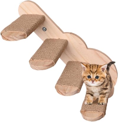 Kattenwandtrap - Klimtrappen Hout - Katten Klimmen - Individuele Oplossingen - 4 Treden - Natuurlijk Hout